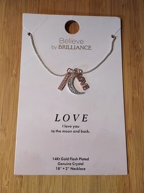 Believe by Brilliance Rose Gold & Silver 'LOVE' Moon Pendant Necklace